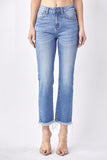 Mid Rise Raw Hem Straight Jeans