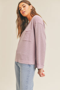 V-Neck Long Sleeve Pocket Top