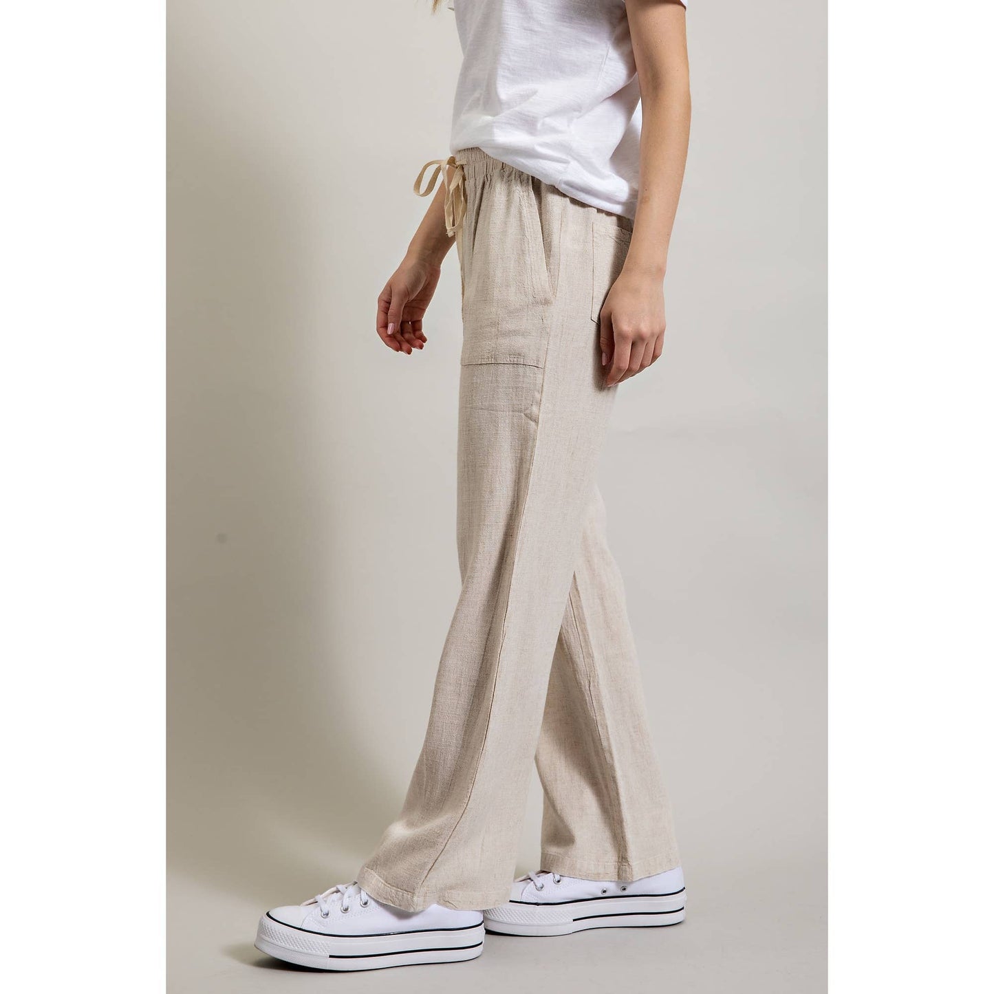 LINEN BLEND LOOSE STRAIGHT LEG PANTS