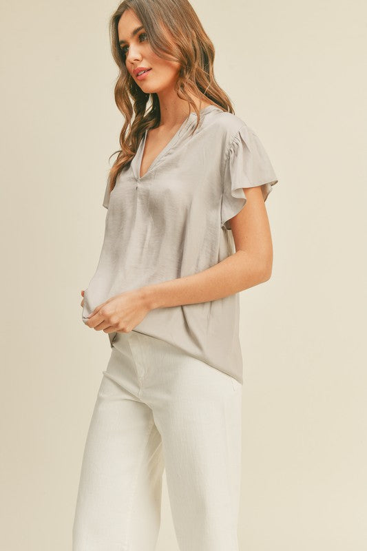 V-neck Butterfly Sleeve Blouse