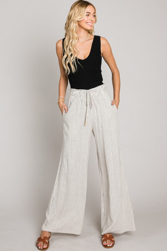 Soft Striped Linen Smocked Pants