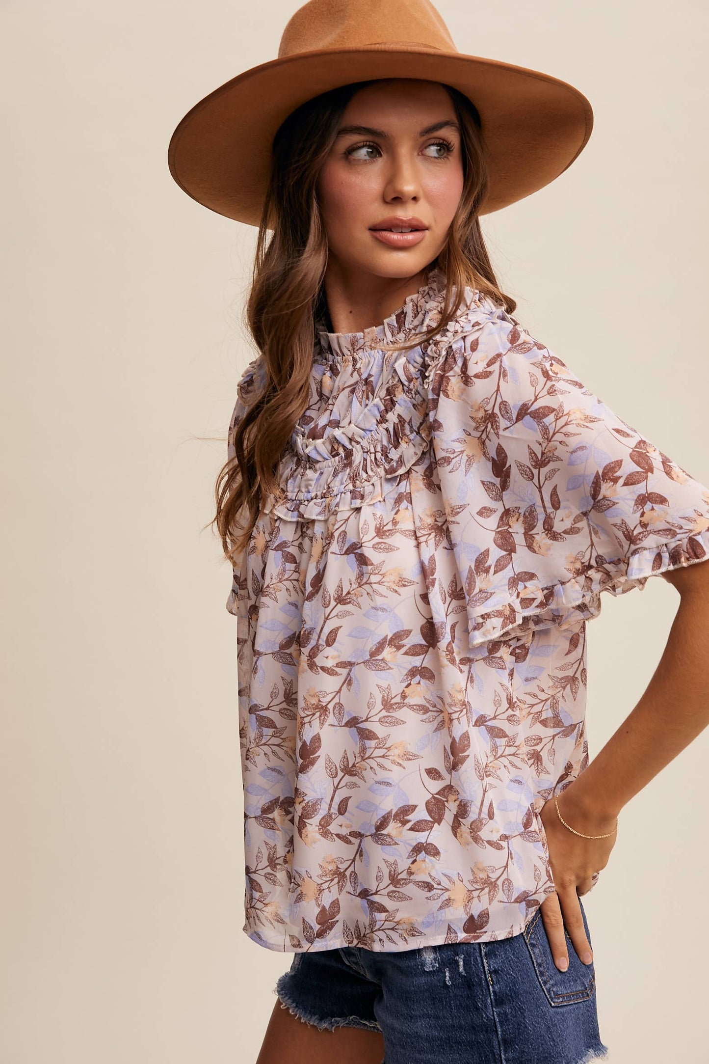 Floral Print Ruffle Blouse