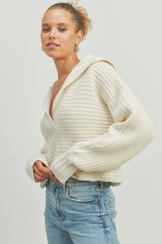 Drama Collar V Neck Sweater