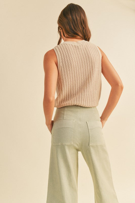 Crochet Knit Top with Drawstring Bottom