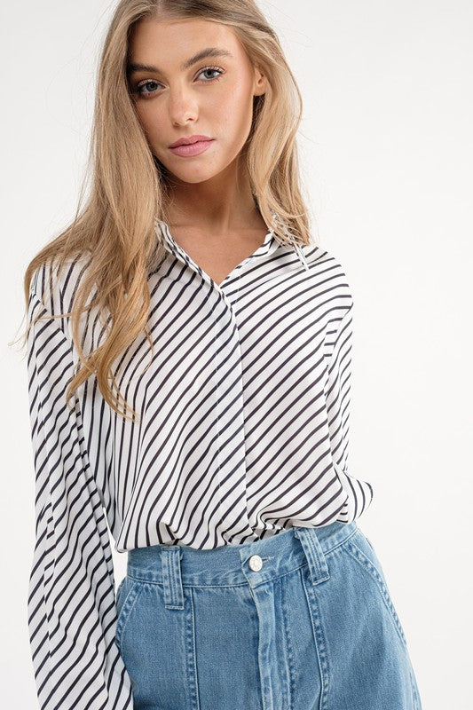 Diagonal Print Blouse