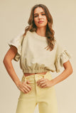 Washed Cotton Ruffle Sleeve Top