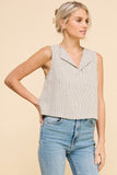 Stripe V- Neck Linen Blend Tank