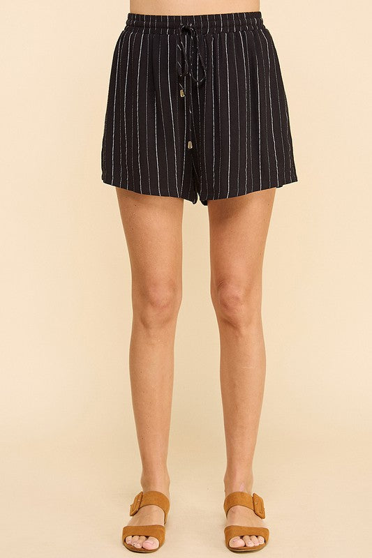 Soft Striped Woven Drawstring Shorts