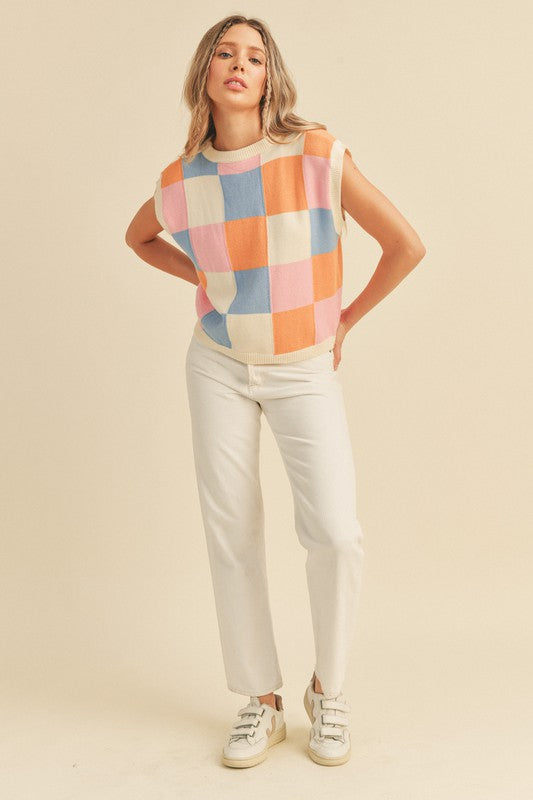 Colorful Checkered Sweater Vest