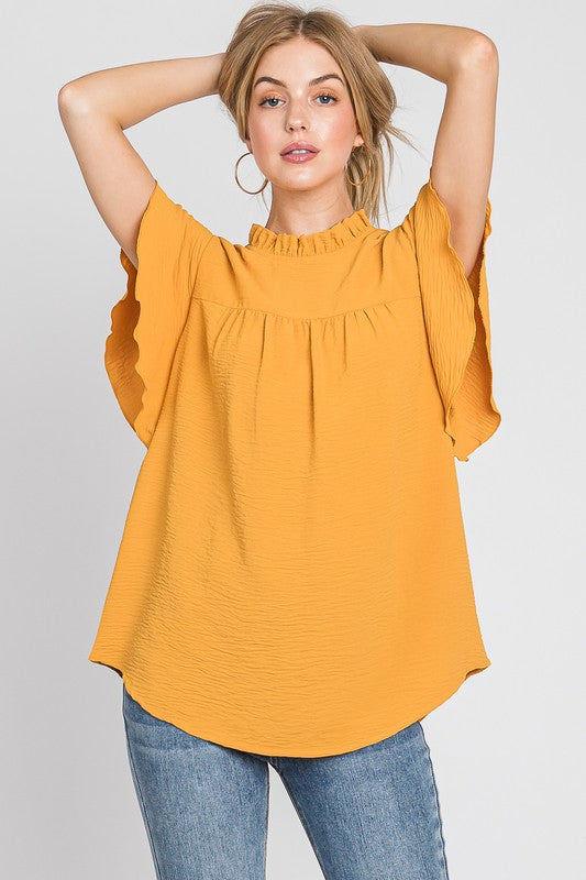 Ruffle Sleeve and Neckline Top
