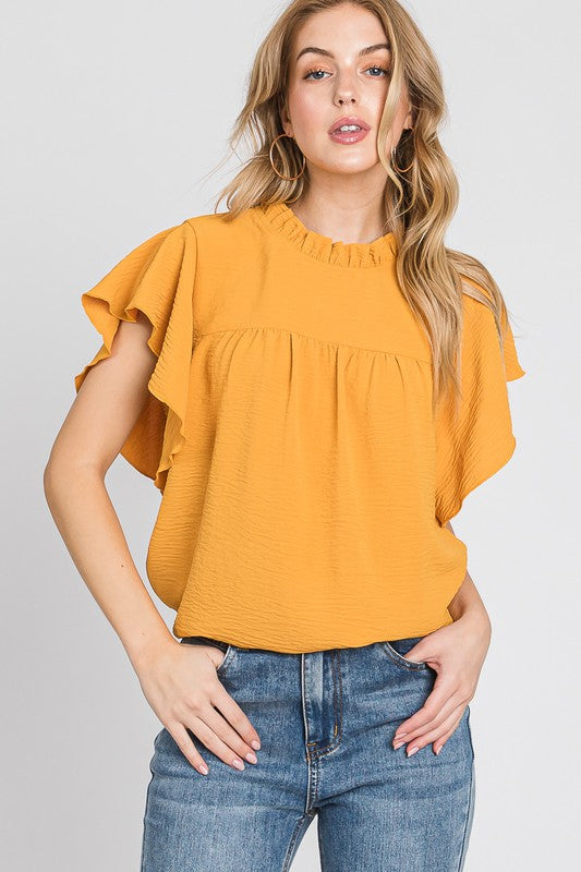 Ruffle Sleeve and Neckline Top