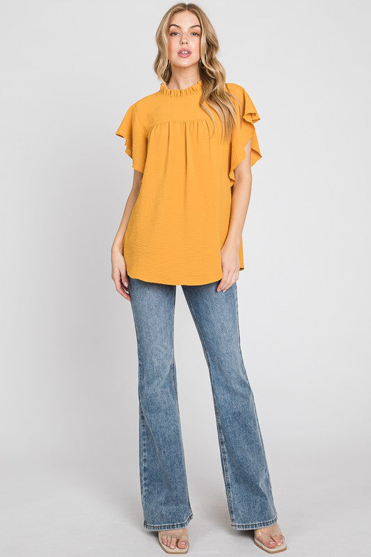 Ruffle Sleeve and Neckline Top