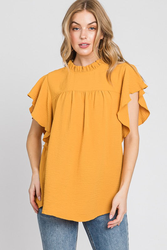 Ruffle Sleeve and Neckline Top