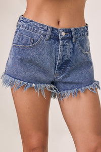 Frayed Hem Mid Rise Denim Shorts