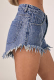 Frayed Hem Mid Rise Denim Shorts