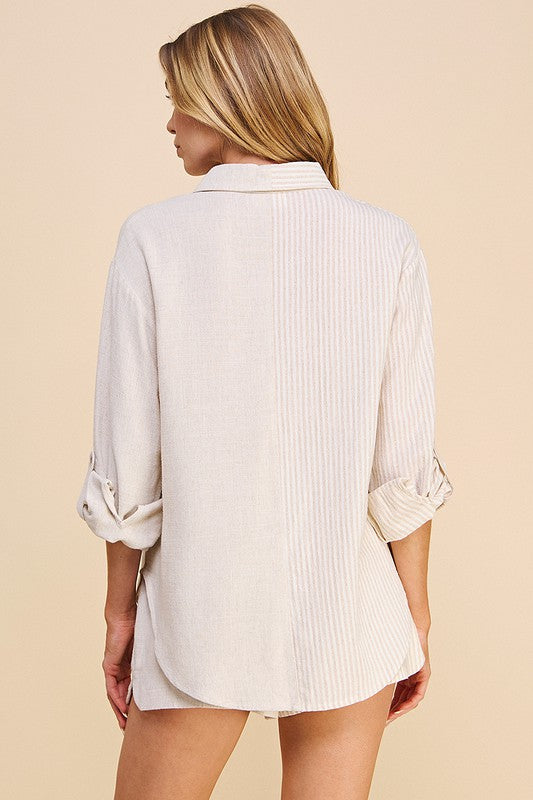 Colorblock Relaxed Button Front Shirt