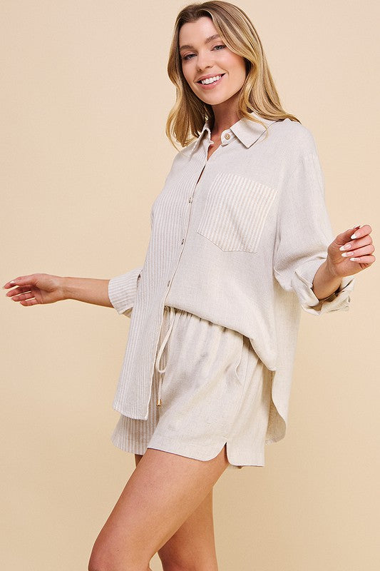Colorblock Relaxed Button Front Shirt