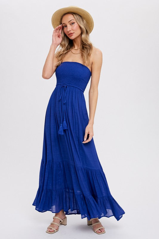 Tiered Ruffle Strapless Maxi Dress