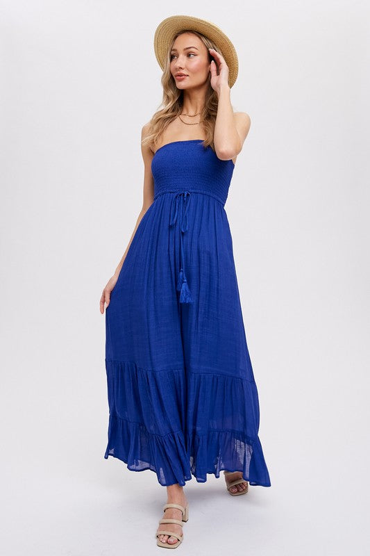 Tiered Ruffle Strapless Maxi Dress
