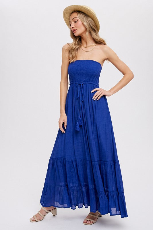 Tiered Ruffle Strapless Maxi Dress