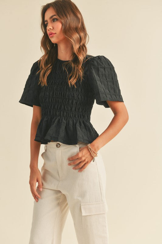 Textured Fabric with Smocking Body Top