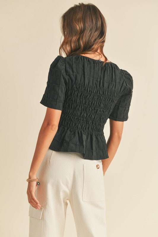 Textured Fabric with Smocking Body Top