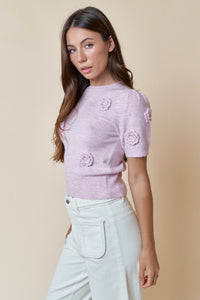 Flower Detail Short Sleeve Sweater
