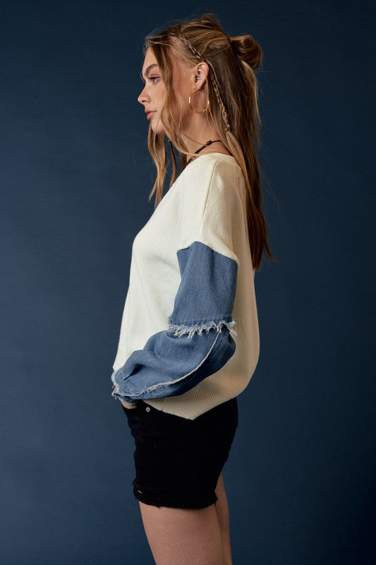 Denim Contrast Sweater