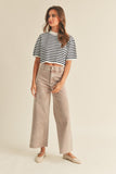 Short Sleeve Stripe Pattern Knit Top