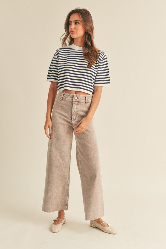 Short Sleeve Stripe Pattern Knit Top