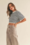 Short Sleeve Stripe Pattern Knit Top