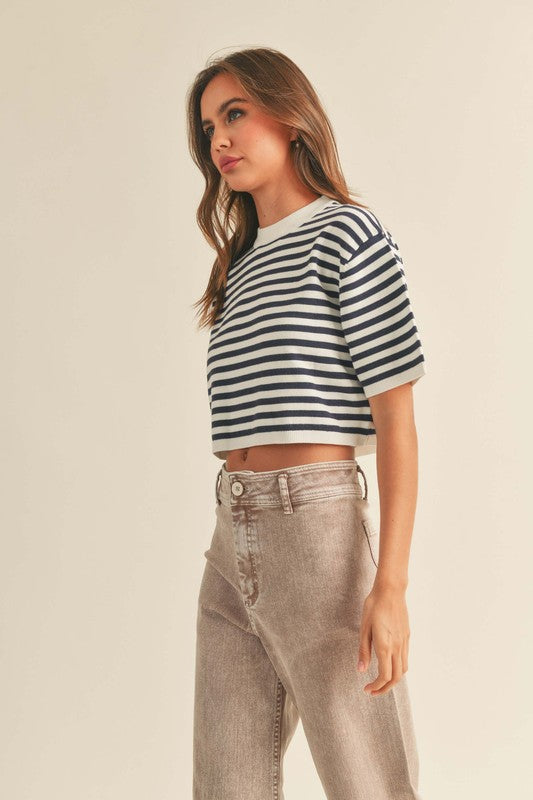 Short Sleeve Stripe Pattern Knit Top