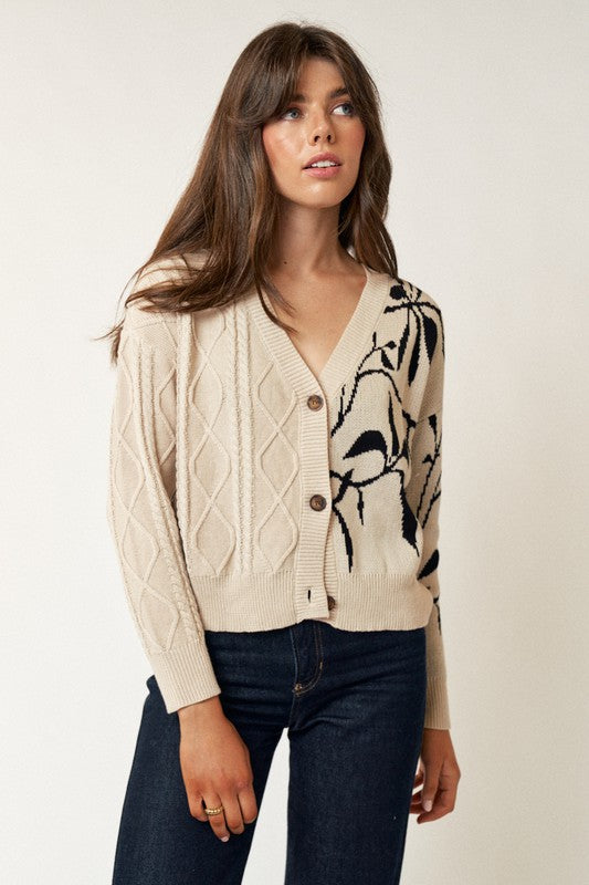 Leaf Print Sweater Cardigan
