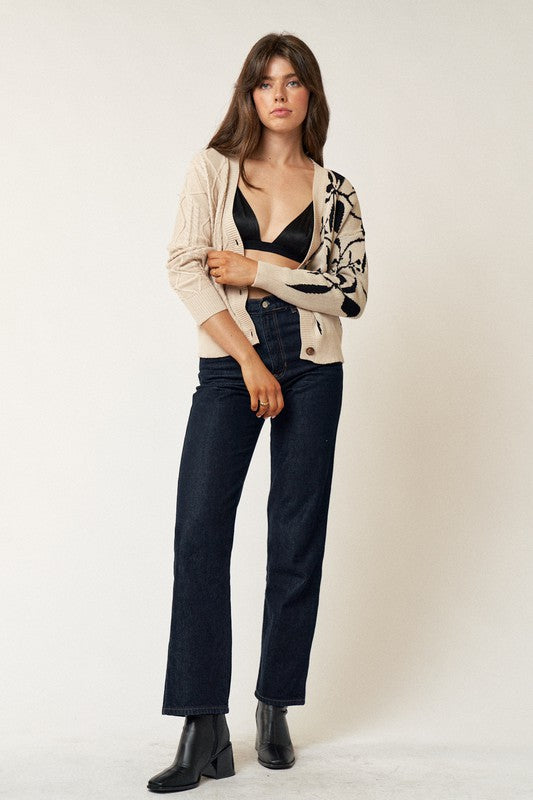 Leaf Print Sweater Cardigan