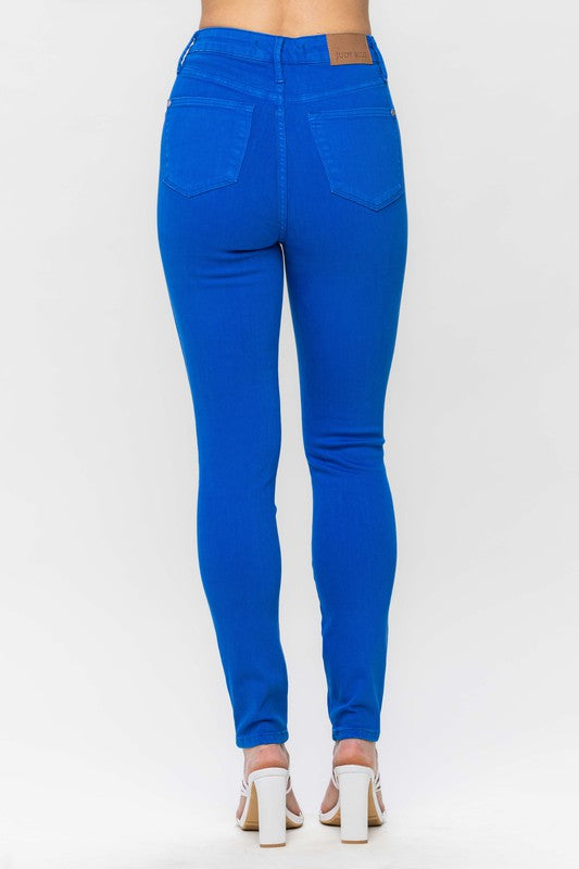 High Waist Tummy Control Cobalt Skinny Jeans