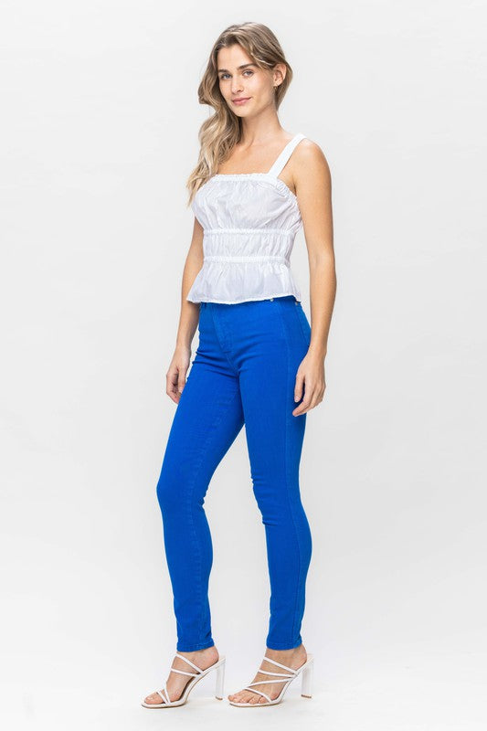 High Waist Tummy Control Cobalt Skinny Jeans