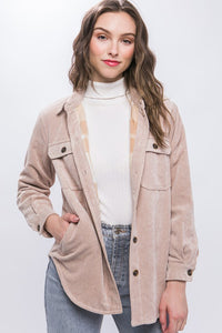 Corduroy Shacket with Plaid Inner Lining