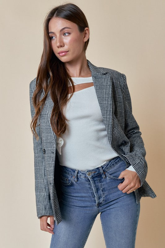 Plaid Double Button Blazer