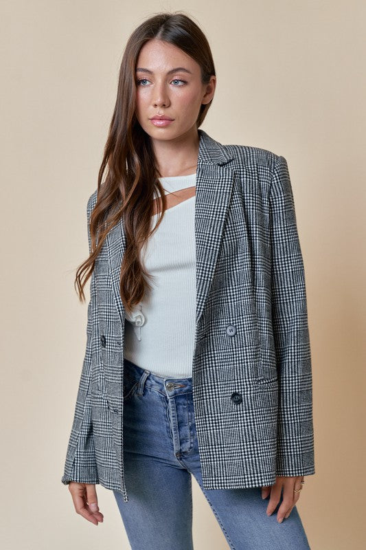 Plaid Double Button Blazer