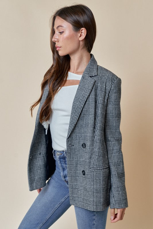 Plaid Double Button Blazer