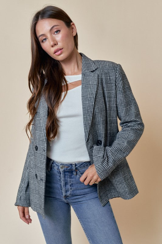 Plaid Double Button Blazer