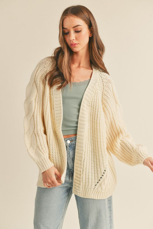 Open Front Cable Knit Cardigan