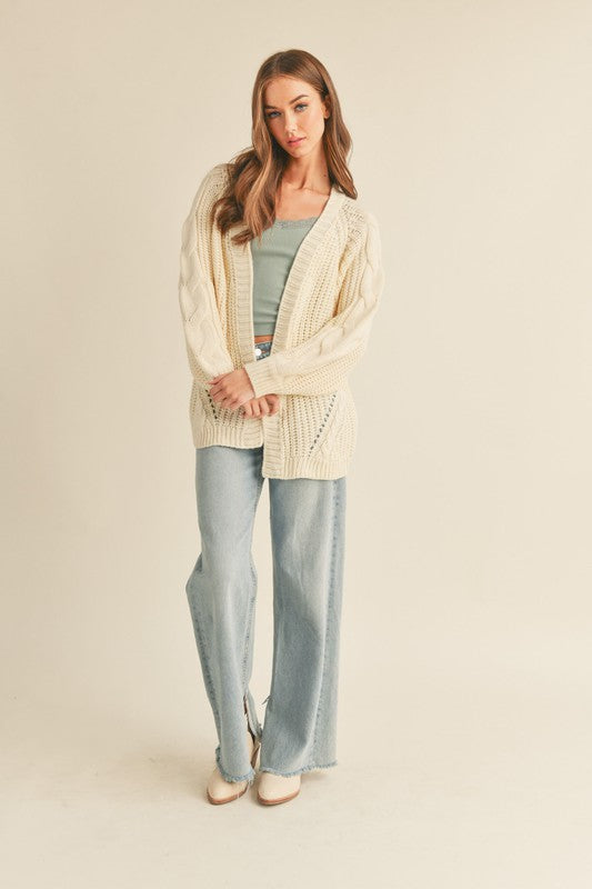 Open Front Cable Knit Cardigan