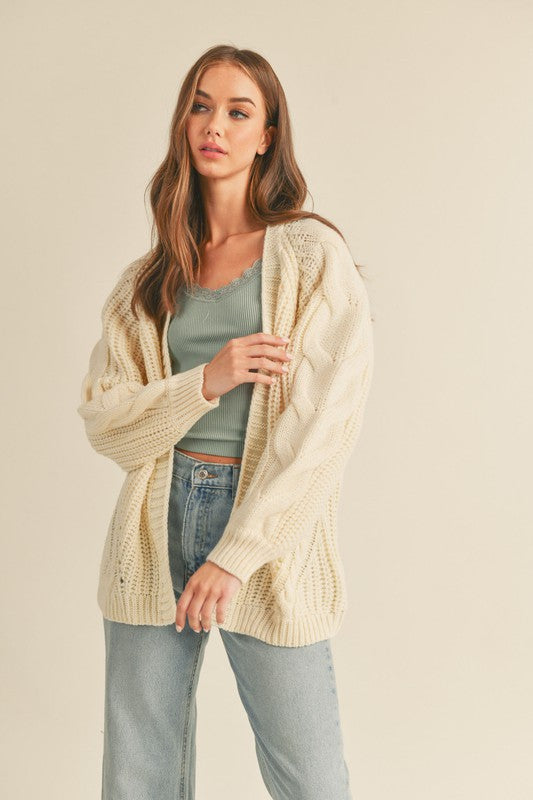 Open Front Cable Knit Cardigan