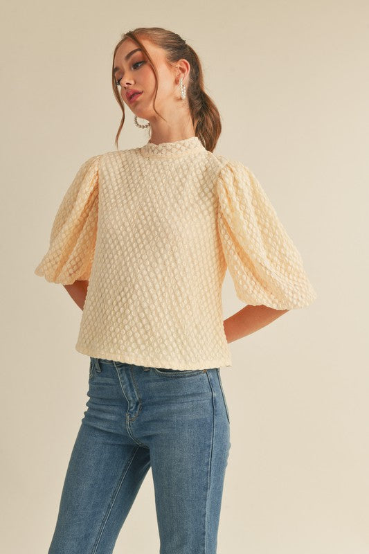 Bubble Sleeve Tie Neck Top