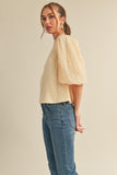 Bubble Sleeve Tie Neck Top