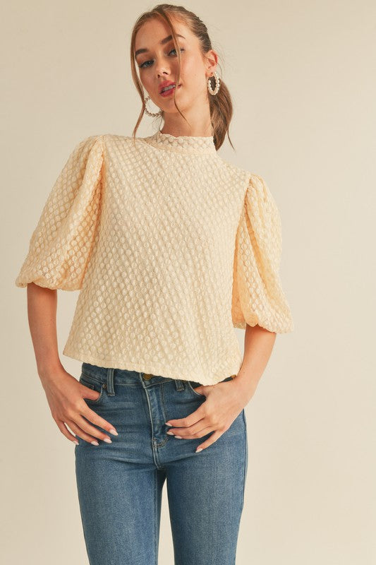 Bubble Sleeve Tie Neck Top