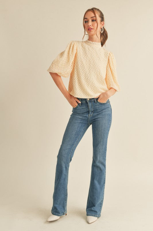 Bubble Sleeve Tie Neck Top