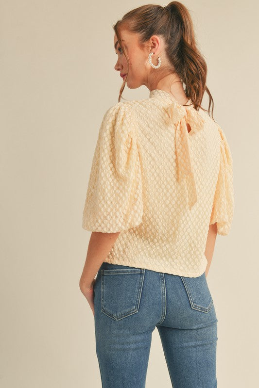 Bubble Sleeve Tie Neck Top