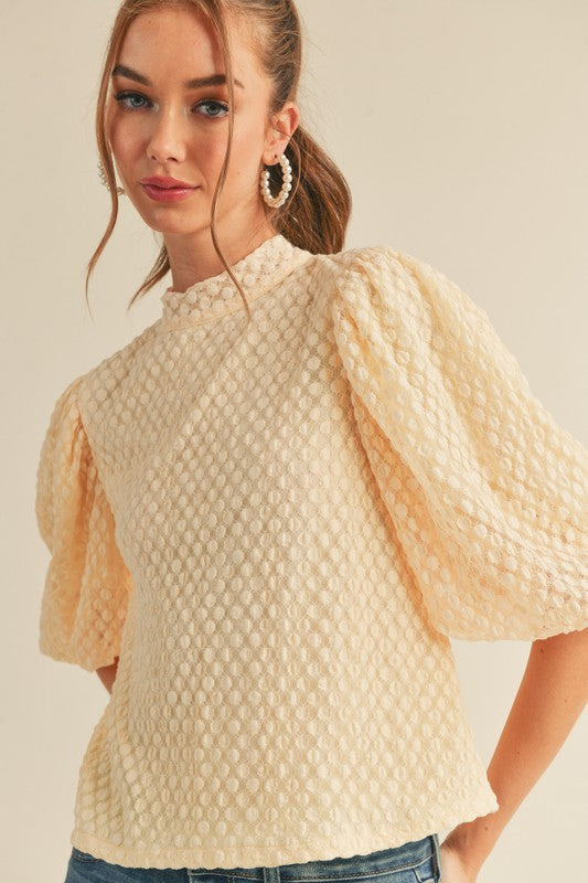 Bubble Sleeve Tie Neck Top